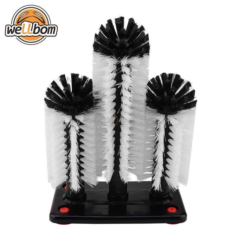 Glass Washer Brush, Set of 3 Cleaning Brush Water Bottle Cleaner Washer Tool with Suction Base for Water Cup Bar Tool